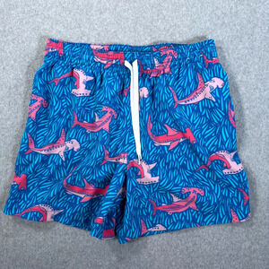 Chubbies Swim Trunks Shorts Men's Large Blue Hammerhead Shark Mesh Lined Pockets